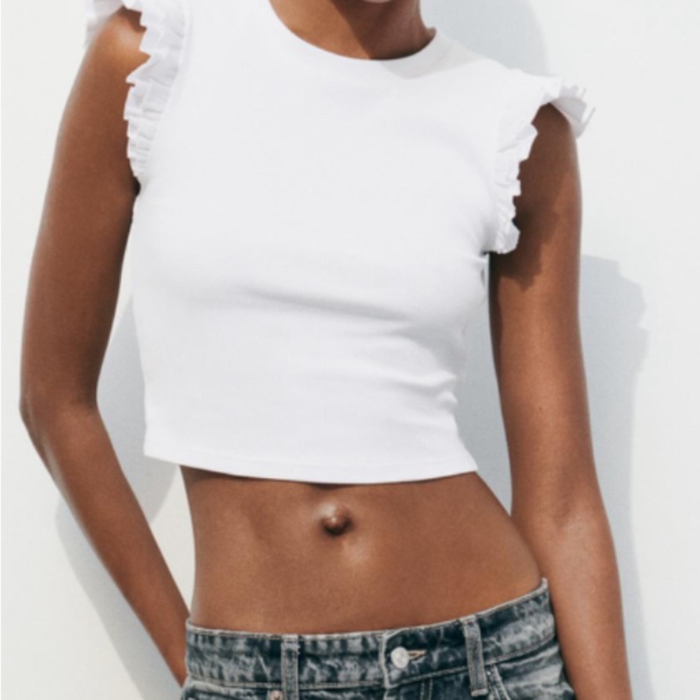 Zara White Ruffle Top